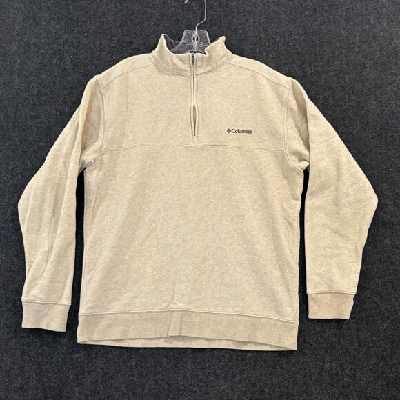 Columbia Hart Mountain II Sweater Men's Medium Beige Pullover 1/4 Zip Fleece - Picture 1 of 8